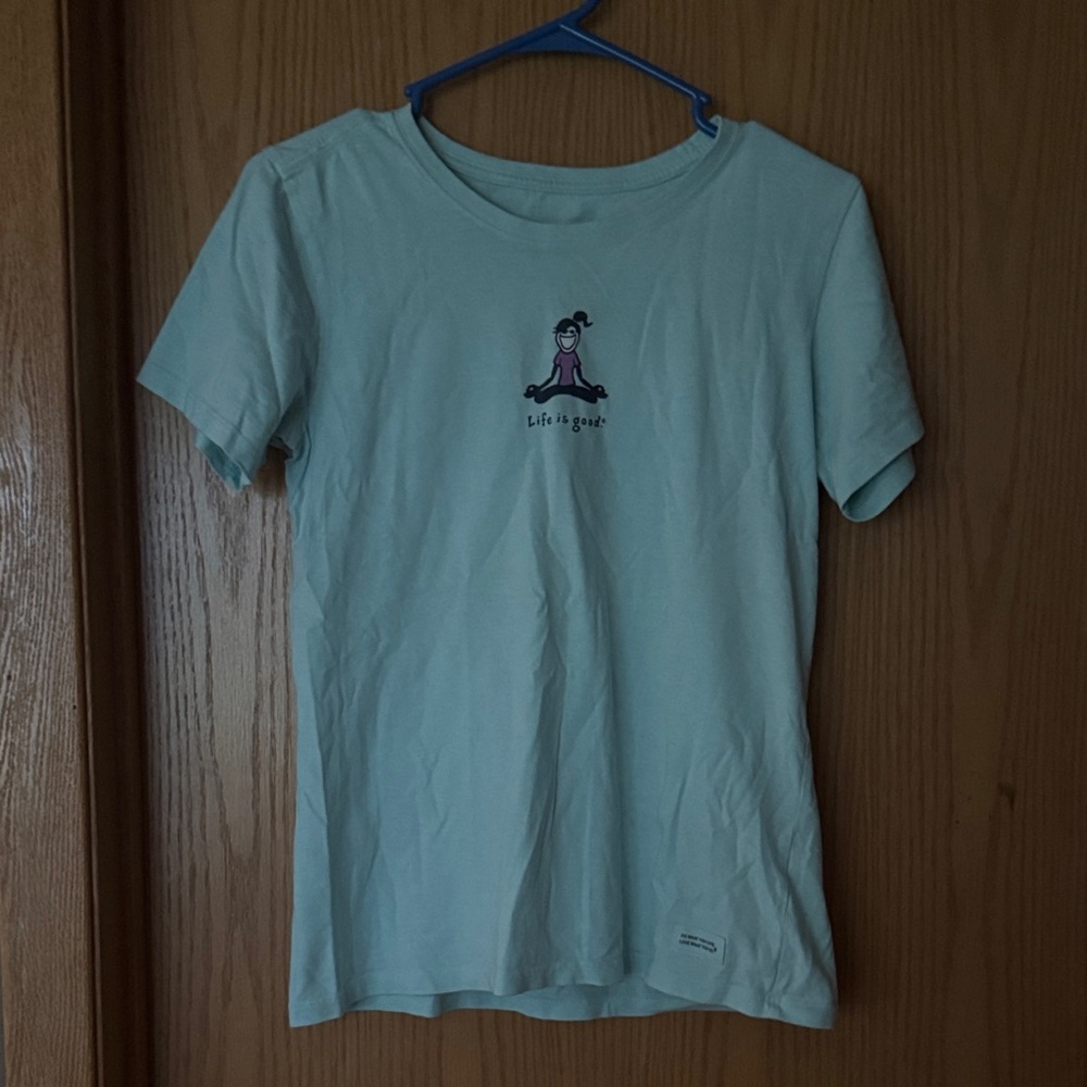 Life Is Good Aqua T-Shirt with Yoga Graphic